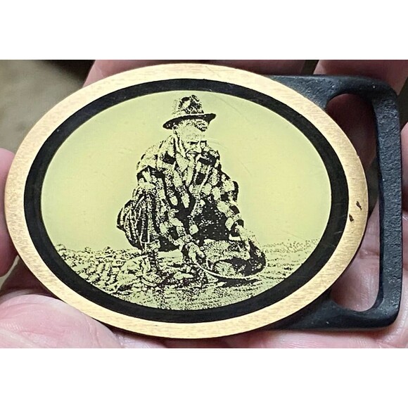 Vintage 1970s TECH ETHER Gold Miner Western Brass Belt Buckle RARE MINT - Picture 2 of 5